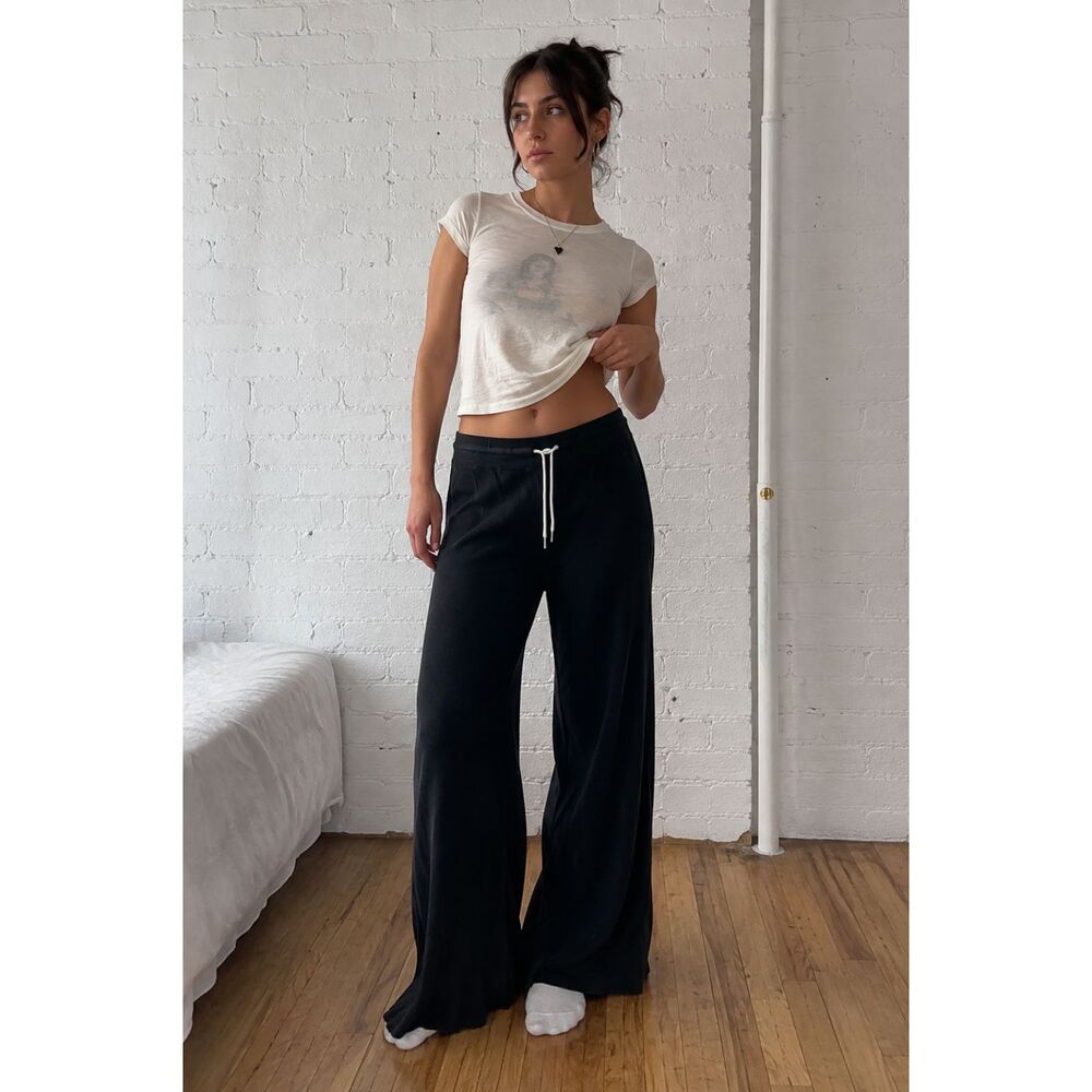 MATE Black Organic Cotton Waffle Knit Wide Leg Pants Trousers  Women's Size XL